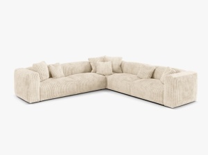 Canapea cu colt modulara bej deschis din textil pentru 5 persoane Martina Corduroy Micadoni