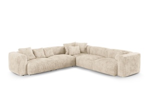 Canapea cu colt modulara bej deschis din textil pentru 5 persoane Martina Corduroy XL Micadoni