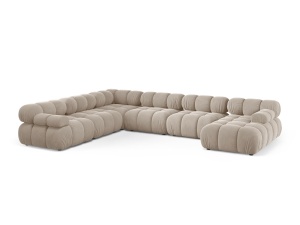 Canapea cu colt modulara bej inchis din catifea pentru 8 persoane Bellis Panoramic Left Micadoni