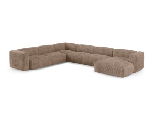Canapea cu colt modulara maro din textil pentru 6 persoane Martina Corduroy Left XL Micadoni