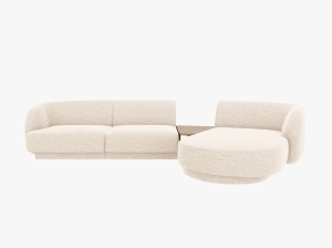 Canapea cu colt modulara si masa de cafea bej deschis din textil pentru 3 persoane Miley Chenille Right Micadoni