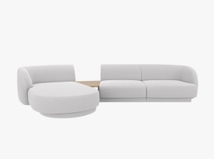 Canapea cu colt modulara si masa de cafea gri deschis din textil pentru 3 persoane Miley Boucle Left Micadoni