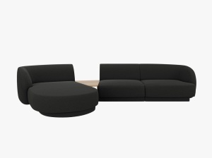 Canapea cu colt modulara si masa de cafea neagra din textil pentru 3 persoane Miley Boucle Left Micadoni