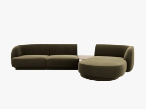 Canapea cu colt modulara si masa de cafea verde din catifea pentru 3 persoane Miley Right Micadoni