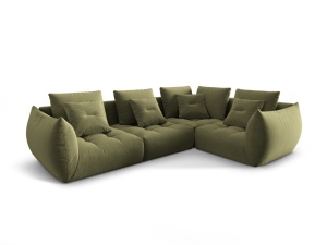 Canapea cu colt modulara verde deschis din catifea pentru 3 persoane Bloom Right Micadoni