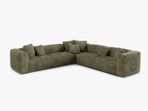 Canapea cu colt modulara verde muschi din textil pentru 5 persoane Martina Corduroy Micadoni