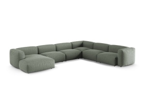 Canapea cu colt modulara verde muschi din textil pentru 6 persoane Martina Boston Right XL Micadoni