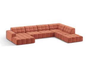 Canapea cu colt rosu corai din catifea pentru 7 persoane Jennifer Panoramic Chenille Right Micadoni