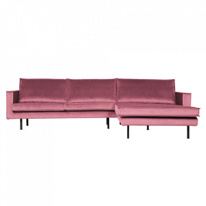 Canapea cu colt roz din poliester si metal pentru 3 persoane Rodeo Right Be Pure Home