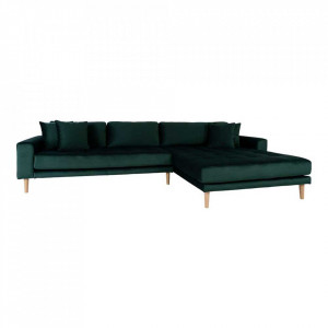 Canapea cu colt verde din catifea 290 cm Lido Right House Nordic