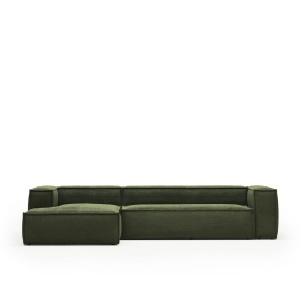 Canapea cu colt verde din catifea pentru 4 persoane Blok FR Left Kave Home