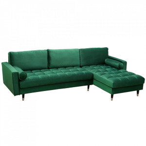 Canapea cu colt verde din catifea si lemn 260 cm Cozy II Invicta Interior