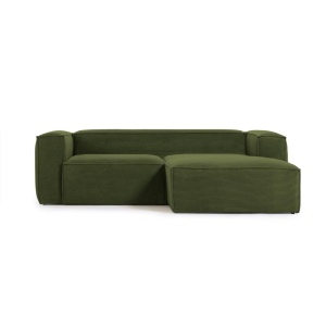 Canapea cu colt verde din textil pentru 2 persoane Blok Corduroy Right Kave Home