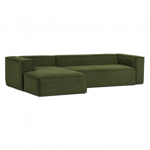 Canapea cu colt verde din textil pentru 4 persoane Blok Corduroy Left Kave Home