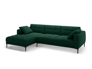Canapea cu colt verde inchis din catifea pentru 3 persoane Bemy Left Velvet Micadoni