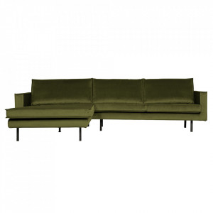 Canapea cu colt verde oliv din poliester si metal pentru 3 persoane Rodeo Left Be Pure Home