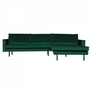 Canapea cu colt verde padure din catifea 300 cm Rodeo Right Woood
