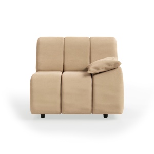 Canapea modulara crem din catifea 98 cm Wave Right Low Arm HKliving