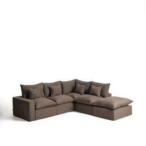 Canapea modulara cu colt grej din textil pentru 4 persoane Anarela Right Kave Home