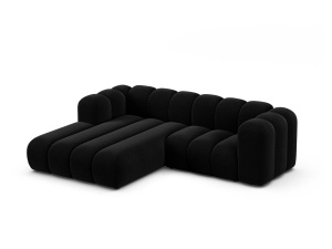 Canapea modulara cu colt neagra din catifea pentru 3 persoane Lupine Left Micadoni