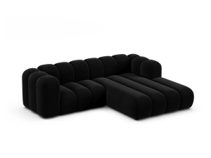 Canapea modulara cu colt neagra din catifea pentru 3 persoane Lupine Right Micadoni