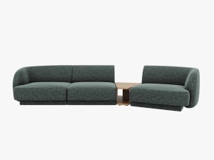 Canapea modulara cu masa de cafea albastru petrol din textil pentru 3 persoane Miley Chenille Right Micadoni