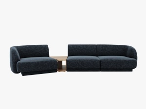 Canapea modulara cu masa de cafea albastru royal din textil pentru 3 persoane Miley Chenille Left Micadoni