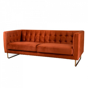 Canapea portocalie/aurie din catifea si inox pentru 3 persoane Meno Gilli