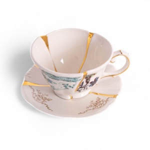Ceasca cu farfurioara din ceramica 6x13 cm Kintsugi Ale Seletti