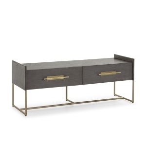 Comoda TV gri/aurie din lemn 140 cm Clara Thai Natura