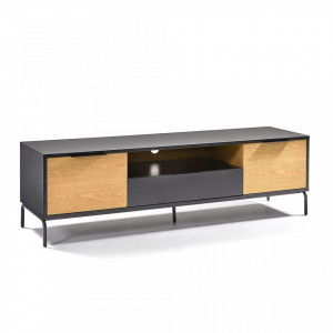 Comoda TV maro/neagra din MDF si lemn 170 cm Savoi Kave Home