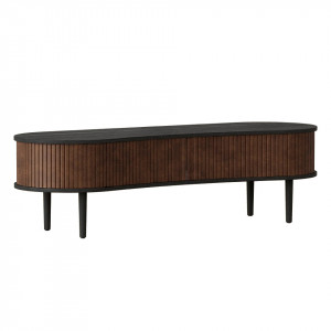 Comoda TV neagra/maro aluna din lemn si piele 140 cm Audacious Umage