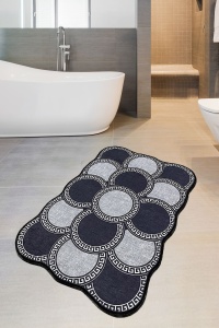 Covoras de baie gri/albastru inchis din fibre sintetice 70x120 cm Ciorcail The Home Collection