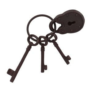 Decoratiune de perete maro din metal 8x20 cm Key Ring Lock Esschert Design