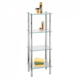 Etajera argintie/transparenta din metal si sticla 104 cm Yago Square Wenko