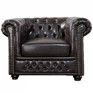 Fotoliu maro din piele si lemn Chesterfield The Home Collection