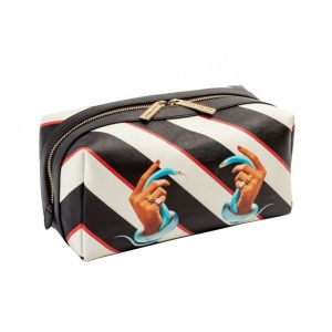 Geanta pentru cosmetice din piele ecologica multicolora Stripes Hands With Snakes Toiletpaper Seletti