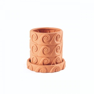 Ghiveci cu farfurioara maro din ceramica 24 cm Greca Onda Seletti