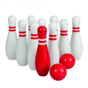 Joc bowling 12 piese multicolor din lemn Peter Egmont Toys