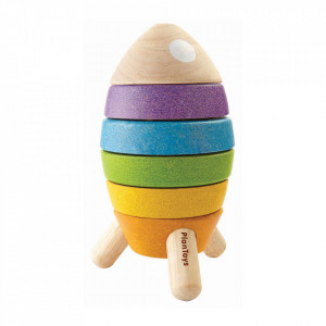 Jucarie multicolora din lemn Stacking Rocket Colors Plan Toys