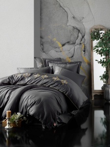 Lenjerie pat gri antracit din bumbac King Double The Home Collection