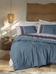 Lenjerie pat gri din bumbac Polku Single The Home Collection