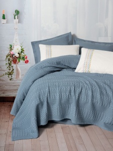 Lenjerie pat mov indigo din bumbac Pebble Double The Home Collection