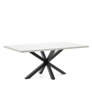 Masa dining alba/neagra si metal 100x200 cm Arya Kave Home