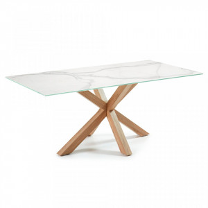 Masa dining cu picioare otel maro si blat sticla/portelan 180x100 cm Argo Kave Home