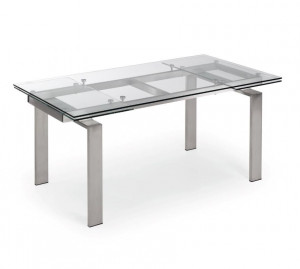 Masa dining extensibila argintie din otel si sticla 85x(160)240 cm Nara Kave Home