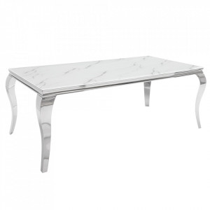 Masa dining gri/alba din sticla si inox 105x200 cm Modern Invicta Interior