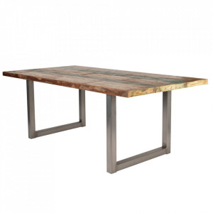 Masa dining multicolora/argintie din lemn reciclat si otel 100x240 cm Tables&Co Sit Moebel