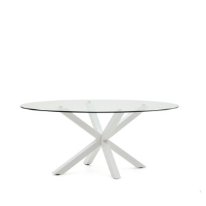 Masa dining transparenta/alba din metal 100x200 cm Argo Oval Kave Home