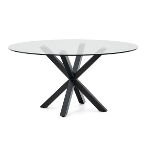 Masa dining transparenta/neagra din metal si sticla 150 cm Argo Kave Home